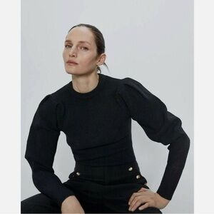 Zara Knit Balloon Sleeve Ribbed Long Sleeve Top Small